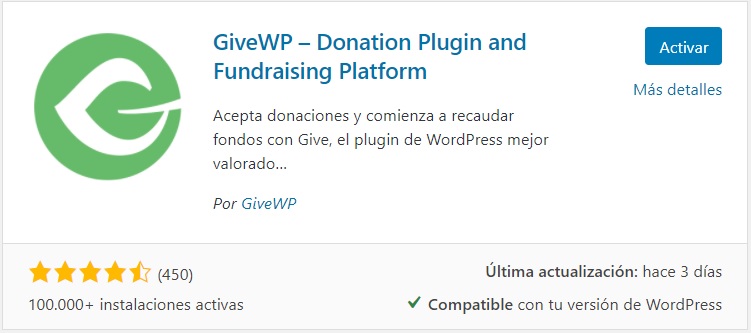Pluguin de donaciones en wordpress 2021 GiveWP pluguin